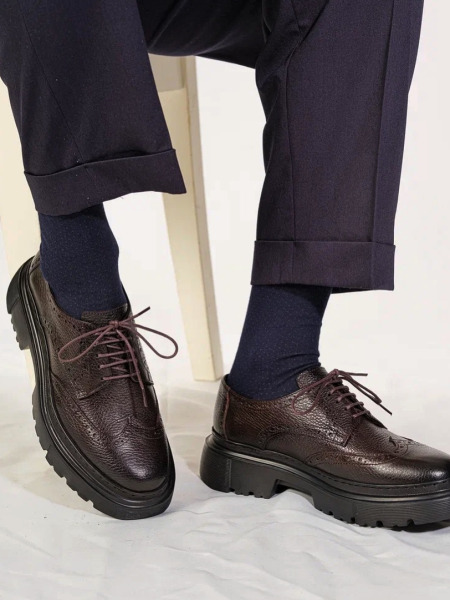 Erkek Bağcıklı Kalın Tabanlı Deri Ayakkabı (Modern Klasik) acı kahve