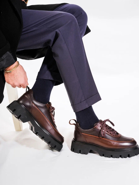 Erkek Kalın Tabanlı Bağcıklı Deri Ayakkabı kahverengi